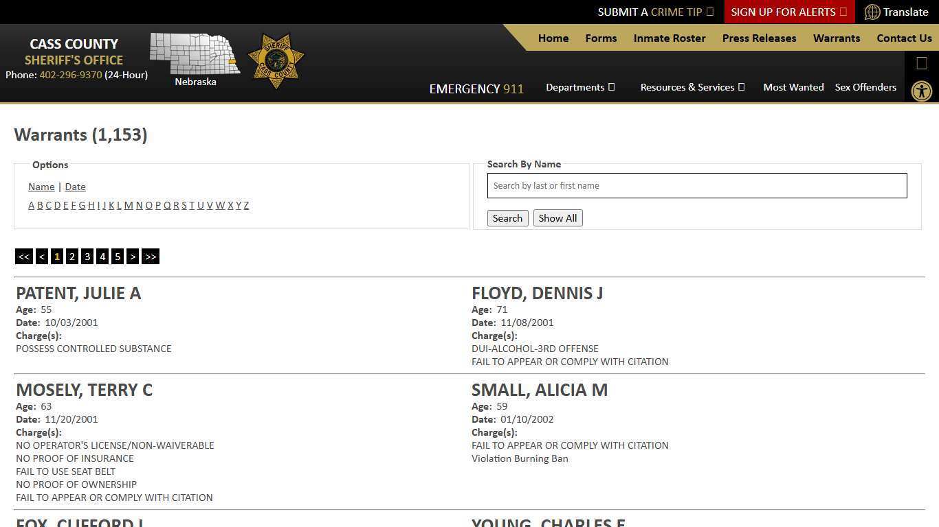 Warrants - Page 1 - - Cass County NE Sheriff's Office