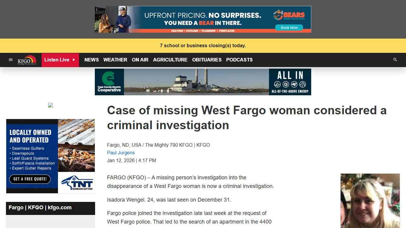 Case of missing West Fargo woman considered a criminal investigation | The Mighty 790 KFGO | KFGO