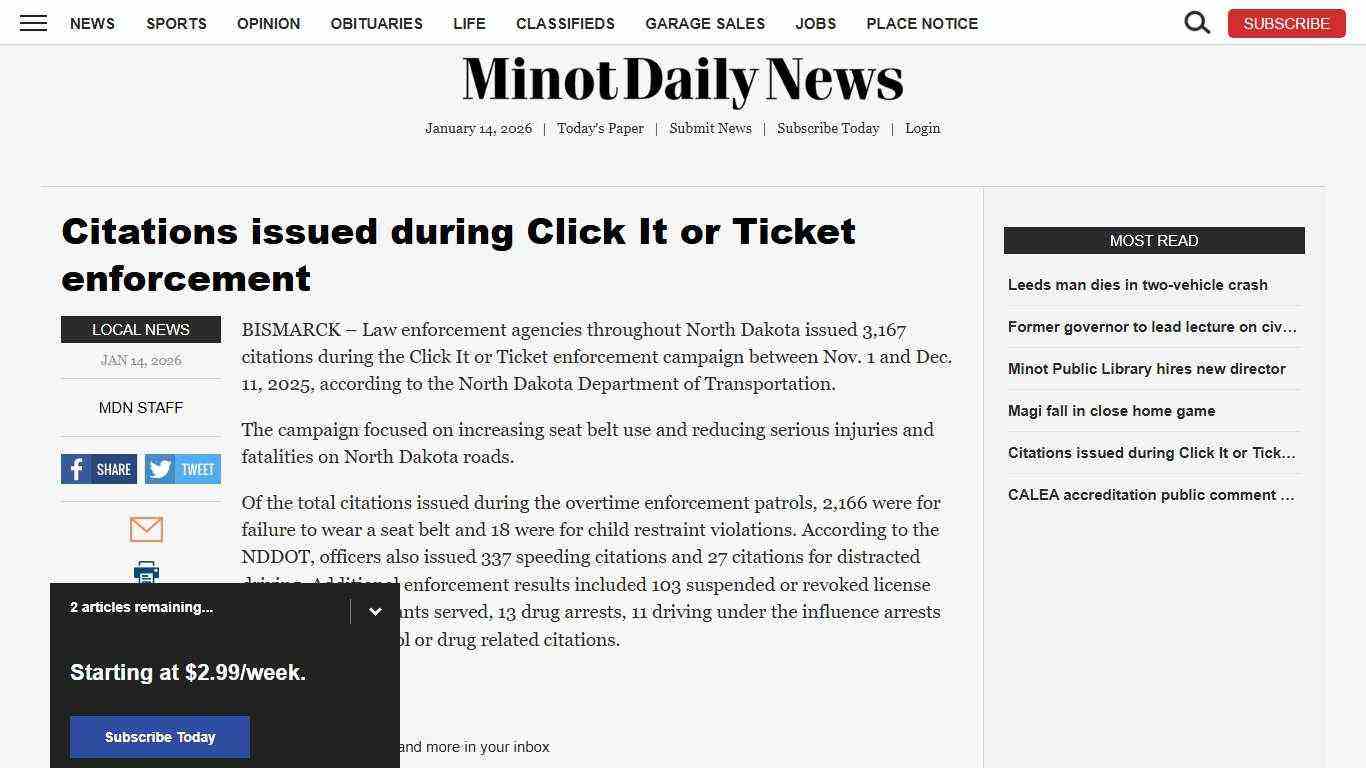 Citations issued during Click It or Ticket enforcement | News, Sports, Jobs - Minot Daily News